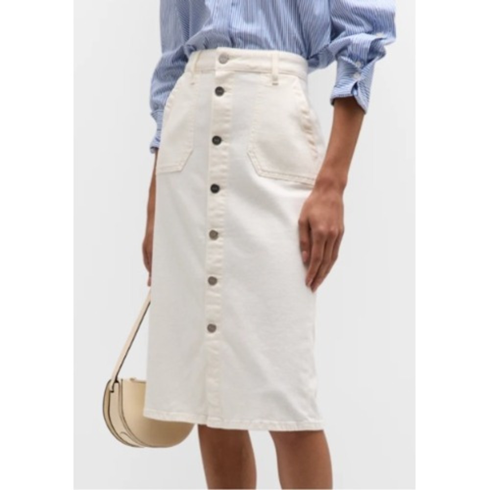 PAIGE Meadow Denim Midi Skirt Tonal Ecru White Women Size 29 Button High-Rise